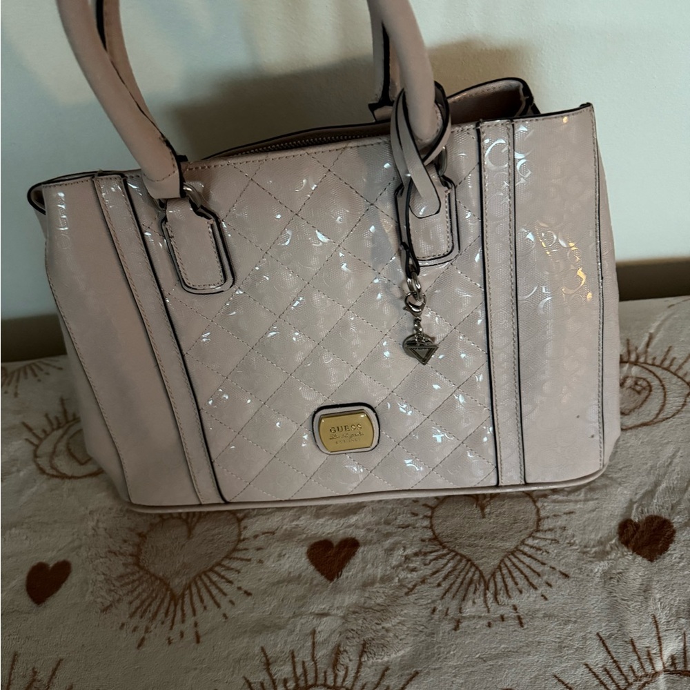 Guess Glossy Quilted Pink Satchel